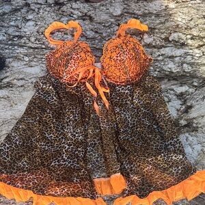 Victoria's Secret Leopard Print Lingerie with Orange Trim